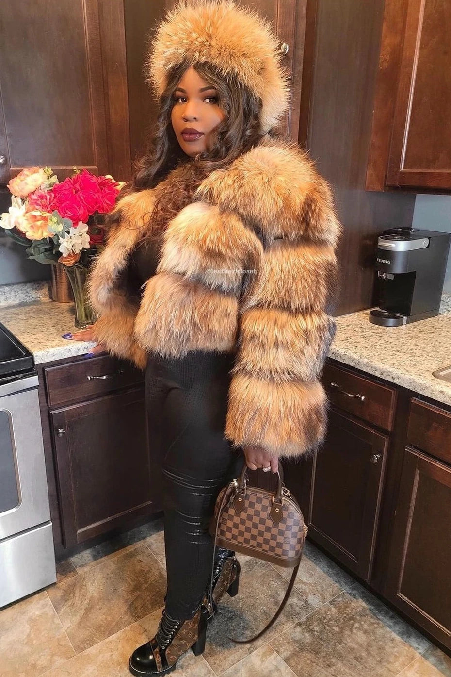 Women's Hailey Fur Bomber With Matching Headband