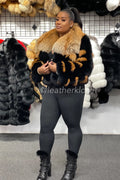 Women's Halle Fox Bomber Jacket With Hood [Black and Gold]