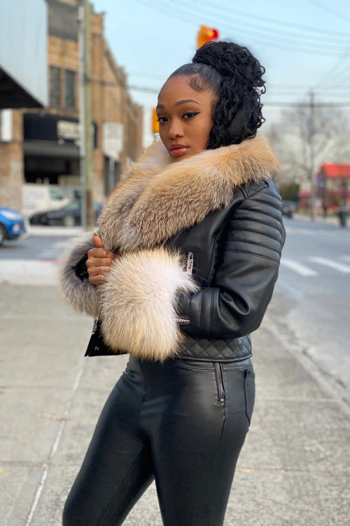 Women's Jay Biker Black Full Fox Fur [Gold Fox]