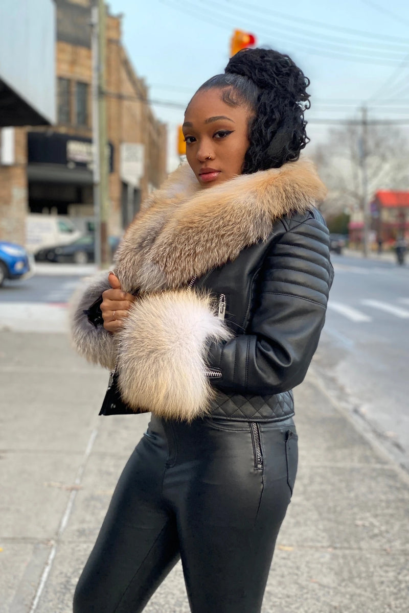 Women's Jay Biker Black Full Fox Fur [Gold Fox]