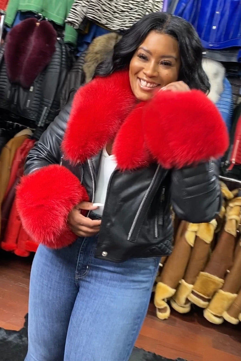 Women's Jay Biker Black Full Fox Fur [Red Fox]