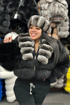 Women's Kim Chinchilla & Fox Combo Crop Bomber [Black]