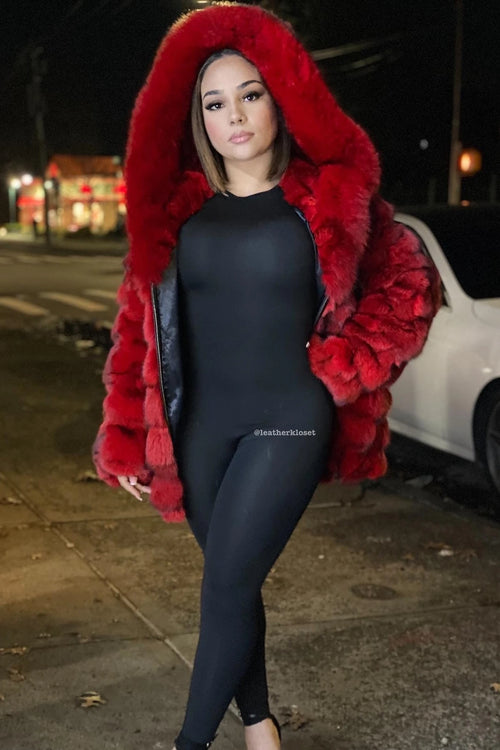 Women's Lil Red Riding Hood Fox Fur Bomber