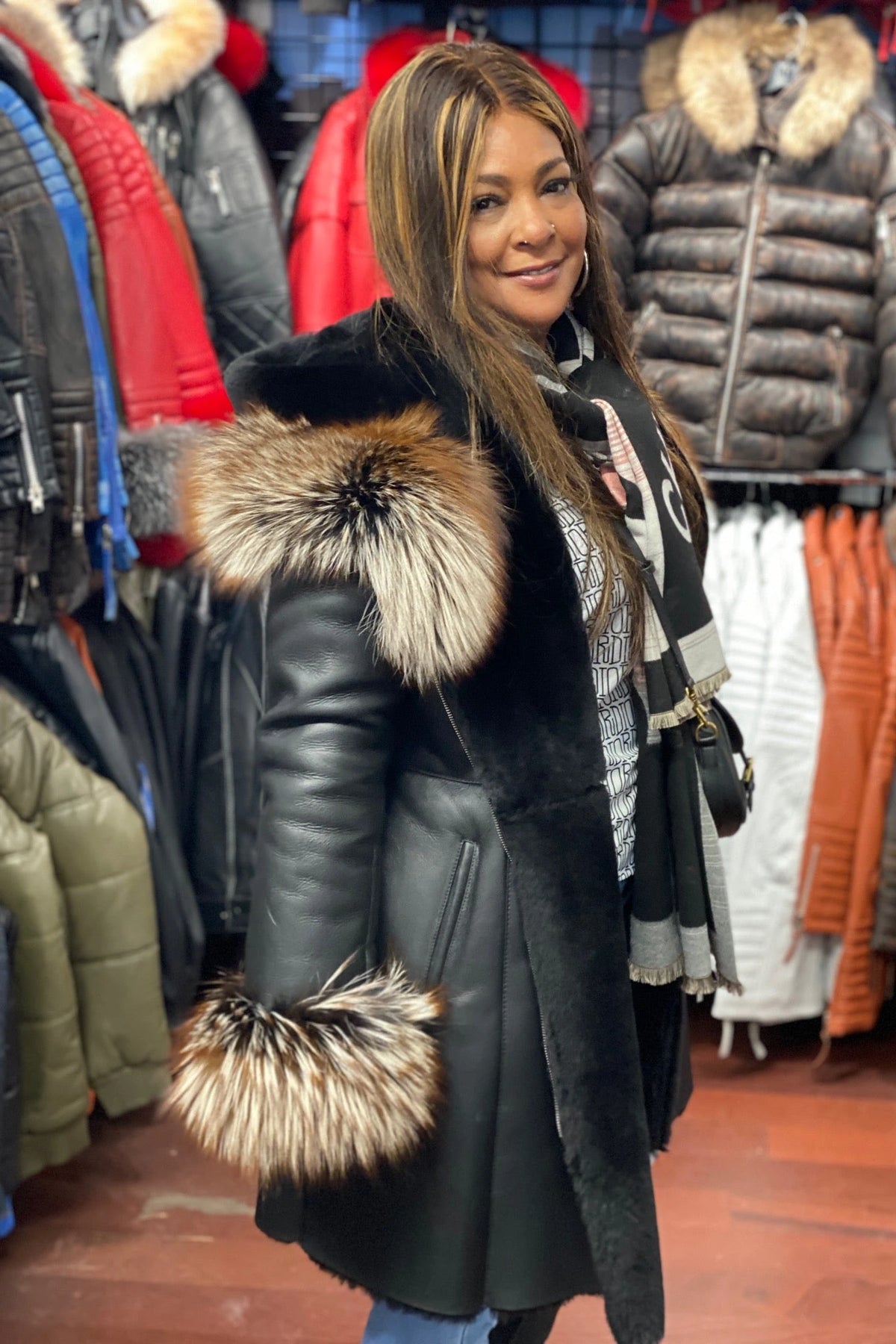 Women's Real Sheepskin 3/4 Coat With Fox