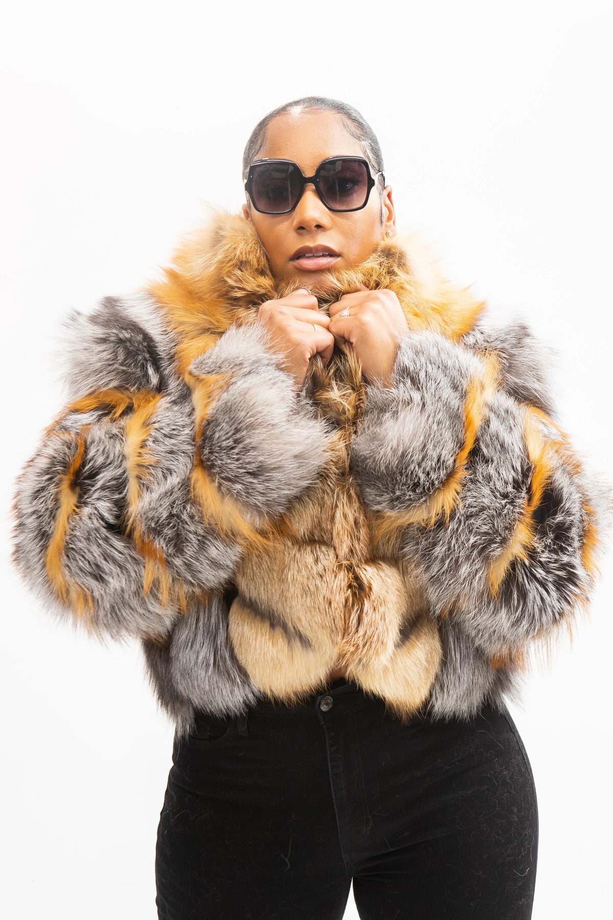 Women's Telise Gold And Silver Fox Bomber