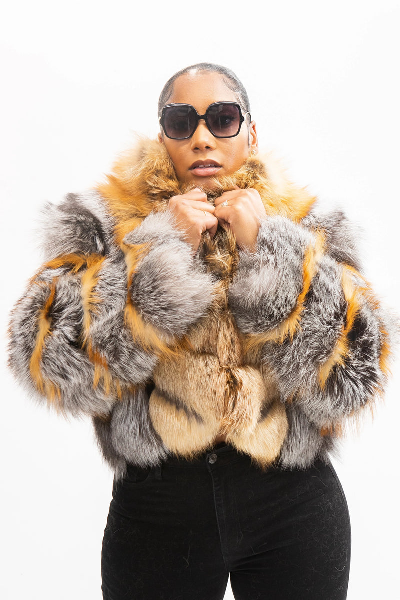 Women's Telise Gold And Silver Fox Bomber