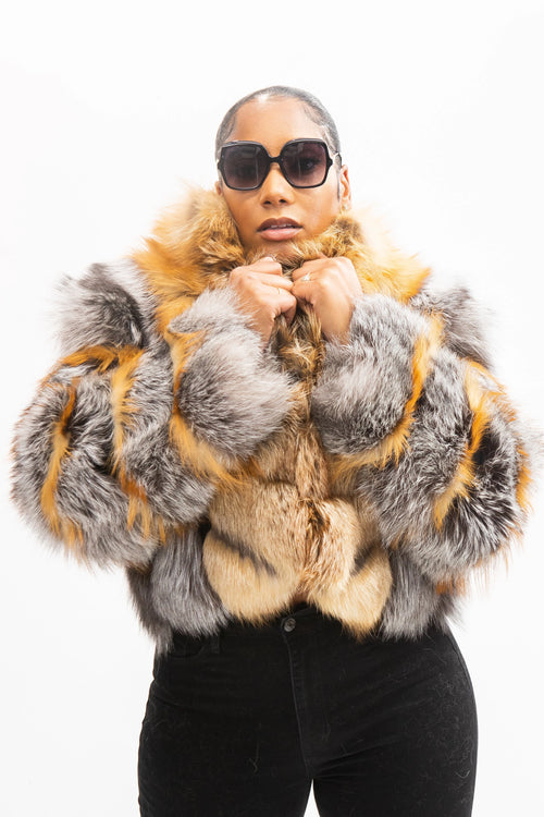 Women's Telise Gold And Silver Fox Bomber