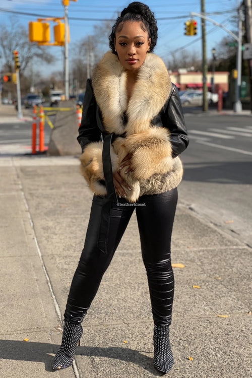 Women's Tina Leather Jacket With Full Fox Trimming