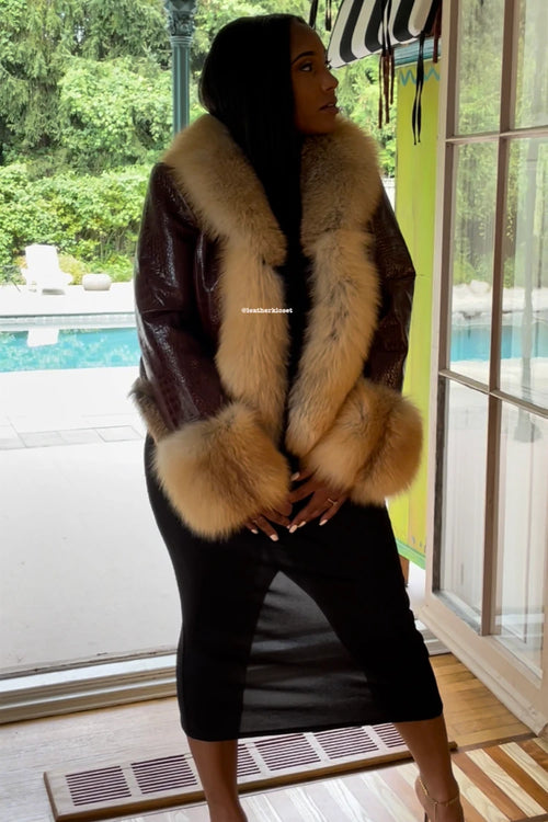 Women's Tina Leather Jacket With Full Fox Trimming