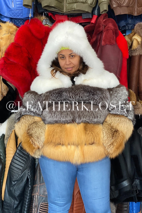 Women's Tri-Color Fox Bomber Jacket