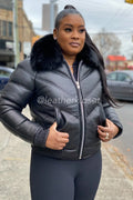 Women's V-Bomber Black Premium Fox Fur Collar [Black Fur]