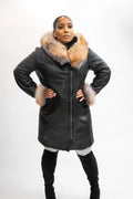 Women's Vivian Real Sheepskin 3/4 Coat With Fox [Crystal Fox]