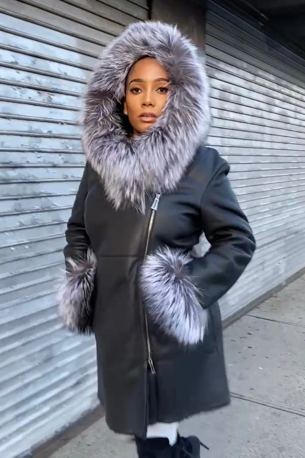 Women's Vivian Real Sheepskin 3/4 Coat With Fox