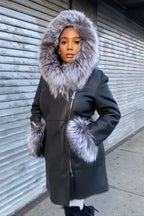 Women's Vivian Real Sheepskin 3/4 Coat With Fox