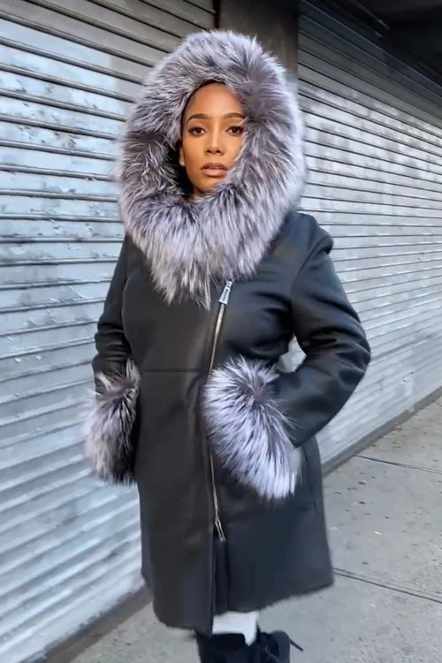 Women's Vivian Real Sheepskin 3/4 Coat With Fox