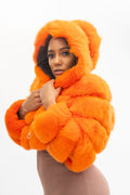 Women's Crop Fox Bomber With Hood [Orange]