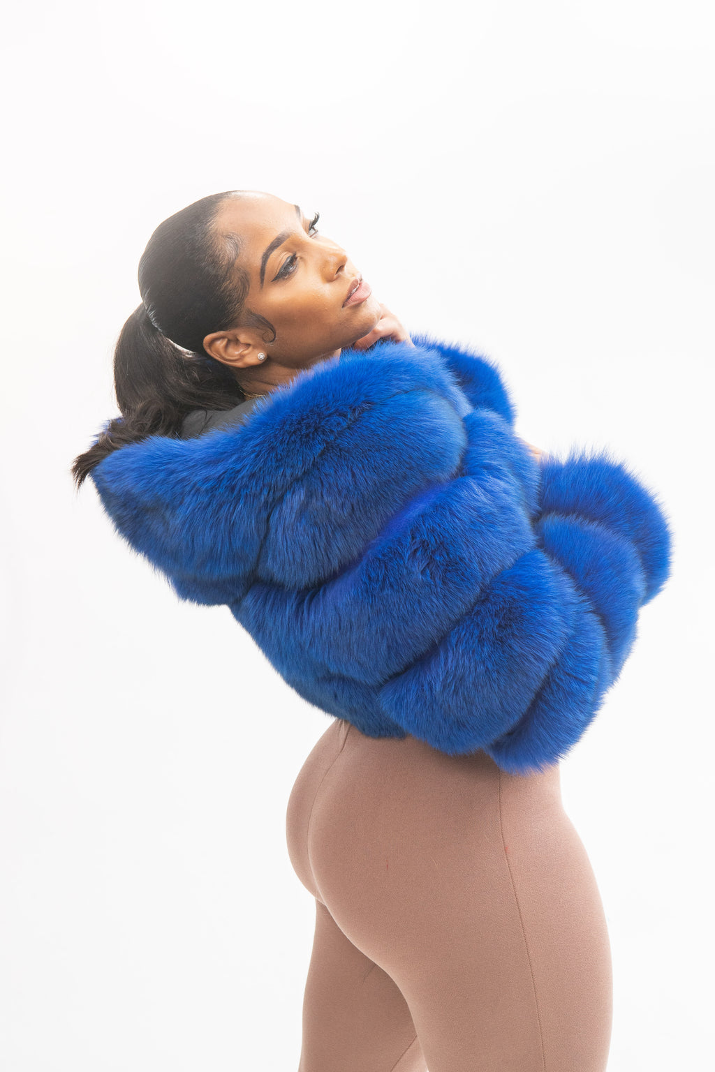 Women's Crop Fox Bomber With Hood [Royal Blue]