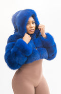 Women's Crop Fox Bomber With Hood [Royal Blue]