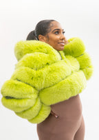 Women's Crop Fox Bomber With Hood [Lime Green]