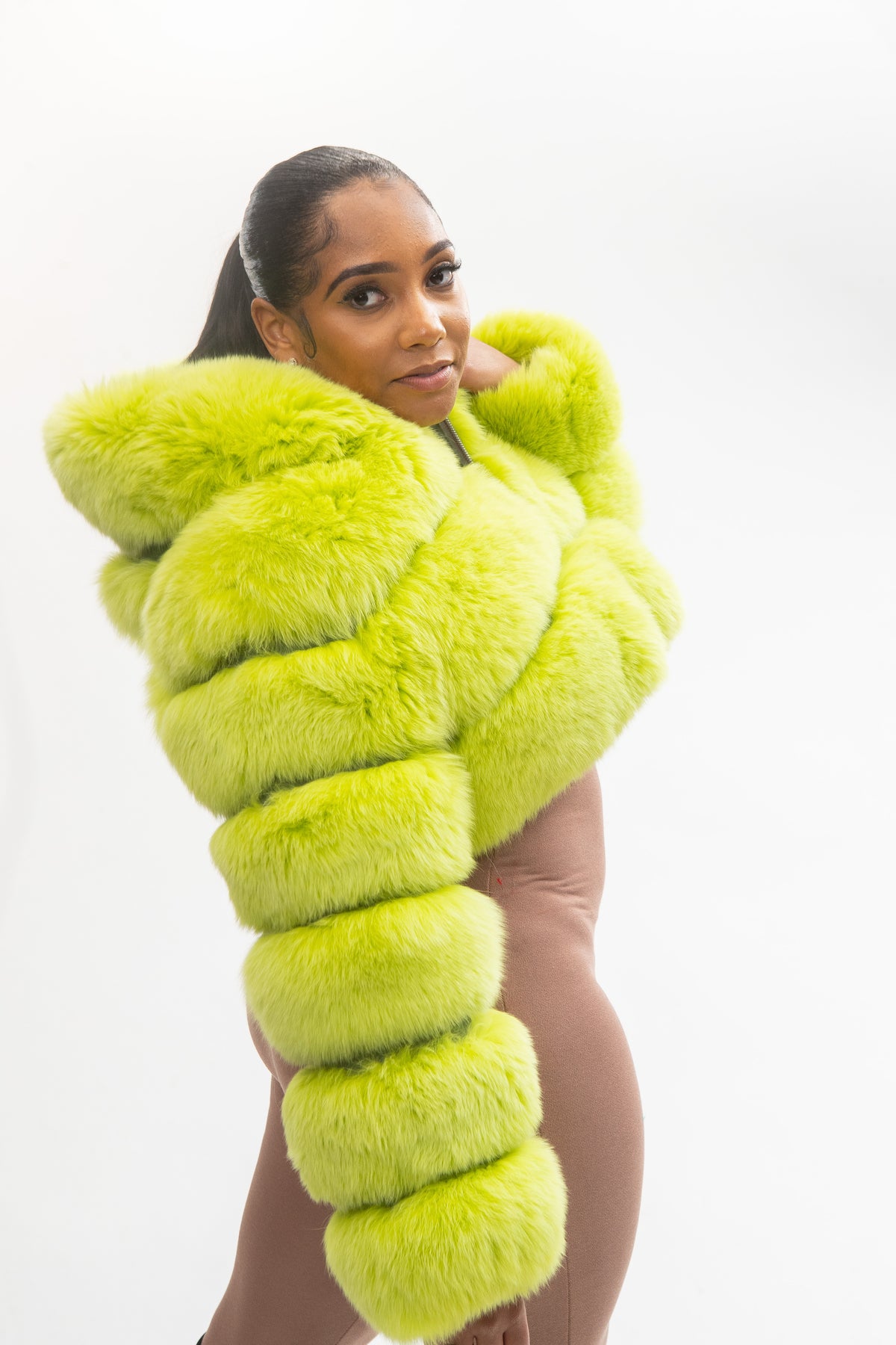Women's Crop Fox Bomber With Hood [Lime Green]