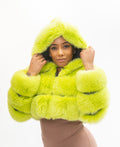 Women's Crop Fox Bomber With Hood [Lime Green]