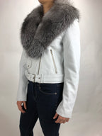 Women's Classic Biker White With Fox Collar [ SLIM FIT]