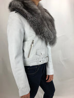 Women's Classic Biker White With Fox Collar [ SLIM FIT]