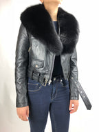 Women's Classic Biker Black With Fox Collar [Slim Fit]