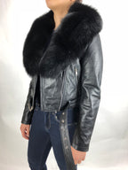 Women's Classic Biker Black With Fox Collar [Slim Fit]