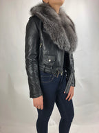 Women's Classic Biker Black With Fox Collar [Slim Fit]
