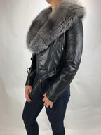 Women's Classic Biker Black With Fox Collar [Slim Fit]