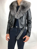 Women's Classic Biker Black With Fox Collar [Slim Fit]