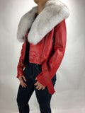 Women's Classic Biker Red With Fox Collar [ SLIM FIT]