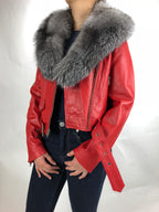 Women's Classic Biker Red With Fox Collar [SLIM FIT]