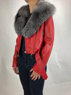 Women's Classic Biker Red With Fox Collar [SLIM FIT]