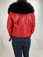 Women's Classic Biker Red With Fox Collar [SLIM FIT]