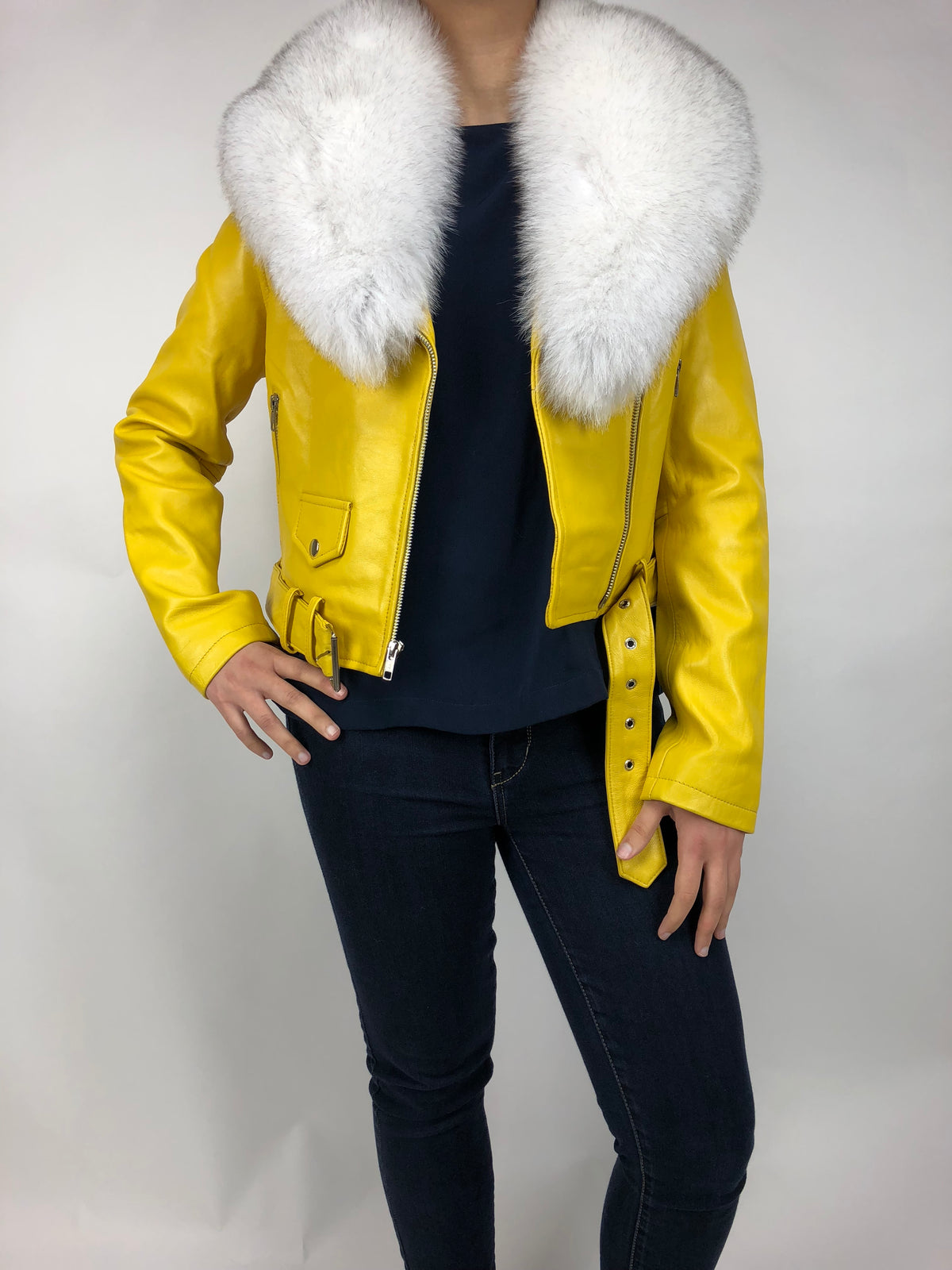 Women's Classic Biker Yellow With Fox Collar [ SLIM FIT ]