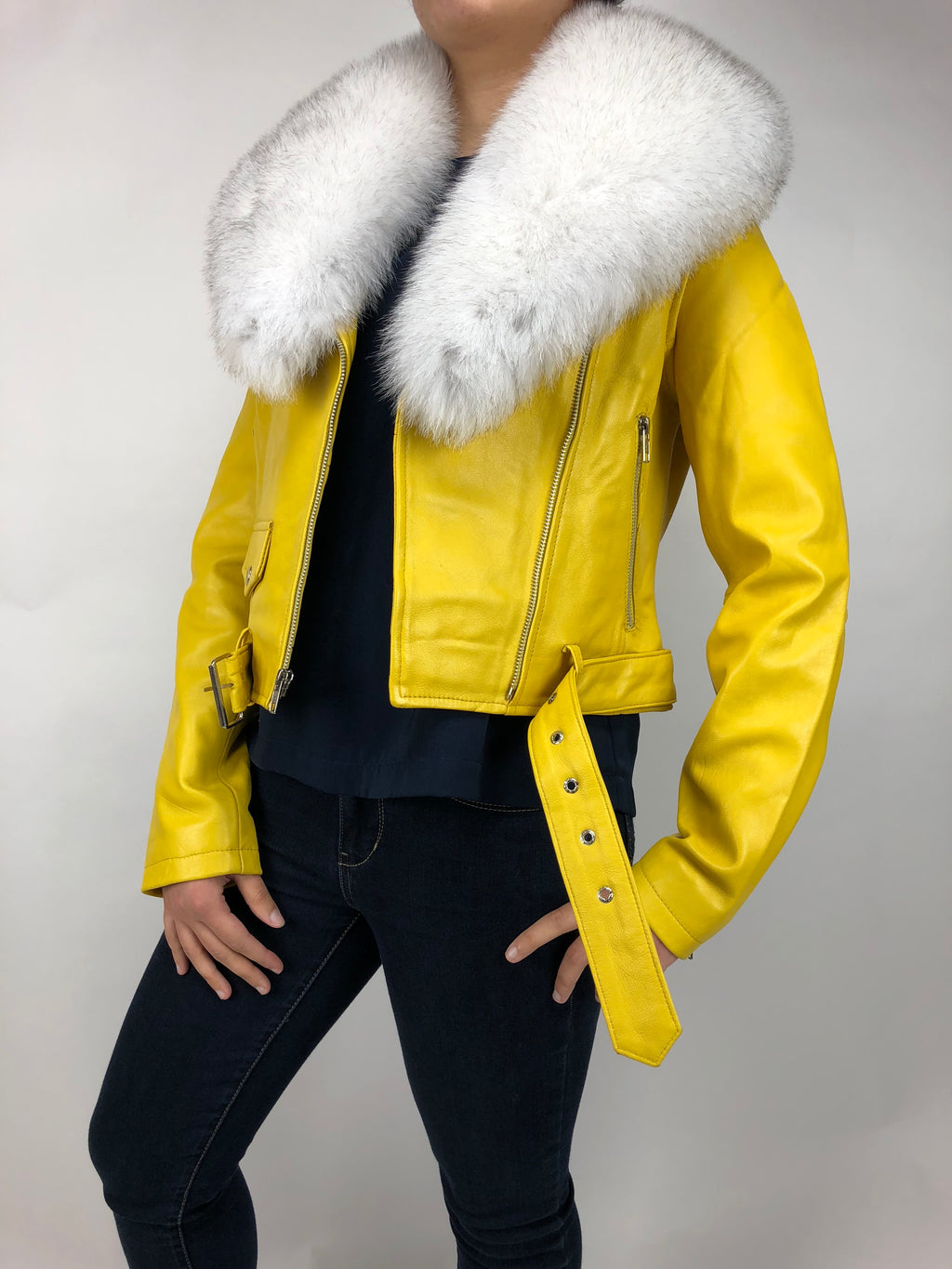 Women's Classic Biker Yellow With Fox Collar [ SLIM FIT ]