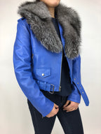 Women's Classic Biker Royal Blue With Fox Collar [ SLIM FIT ]