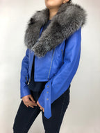 Women's Classic Biker Royal Blue With Fox Collar [ SLIM FIT ]