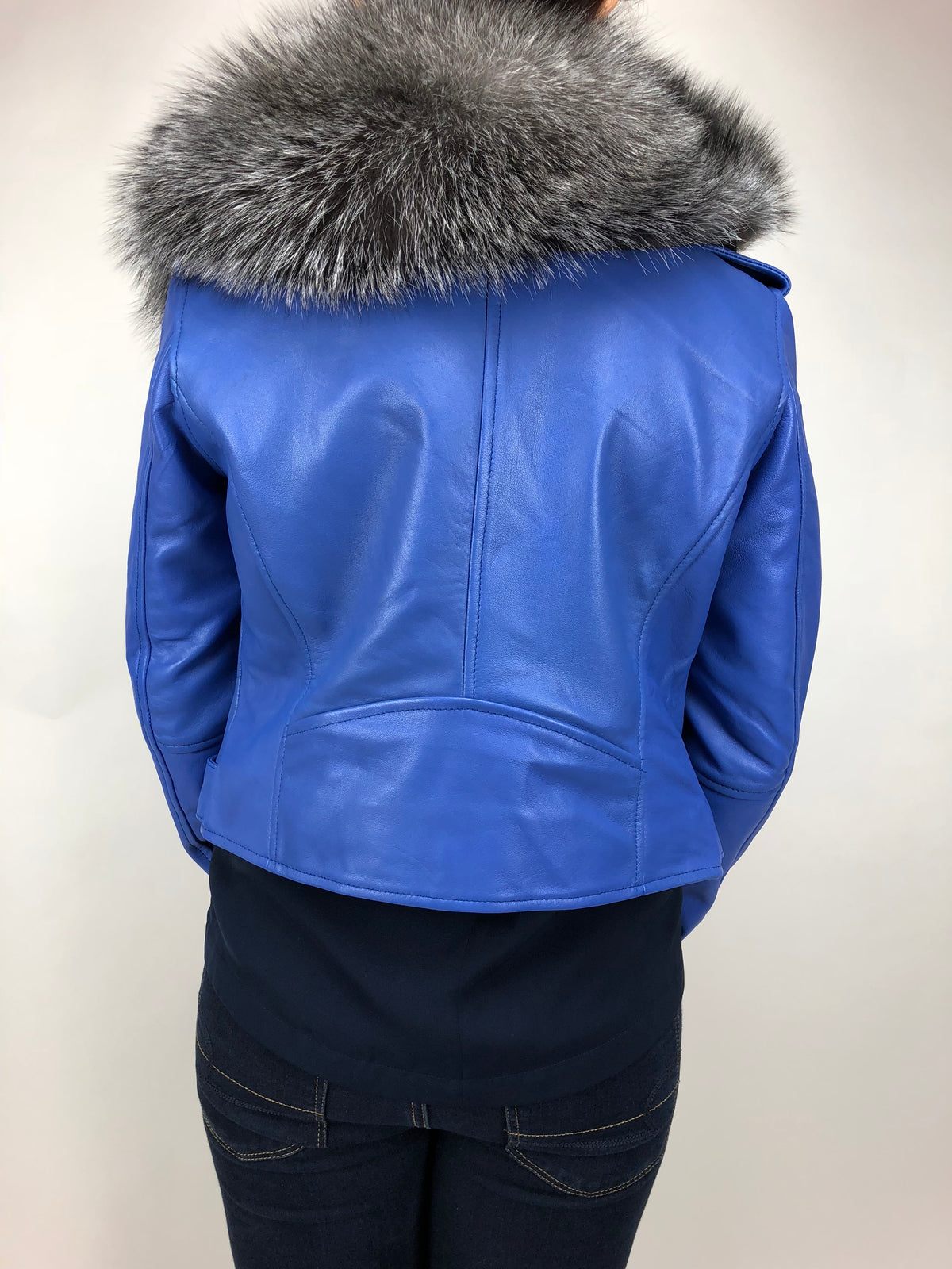 Women's Classic Biker Royal Blue With Fox Collar [ SLIM FIT ]