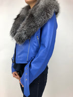Women's Classic Biker Royal Blue With Fox Collar [ SLIM FIT ]