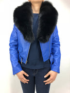 Women's Classic Biker Royal Blue With Fox Collar [ SLIM FIT ]