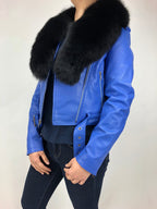 Women's Classic Biker Royal Blue With Fox Collar [ SLIM FIT ]