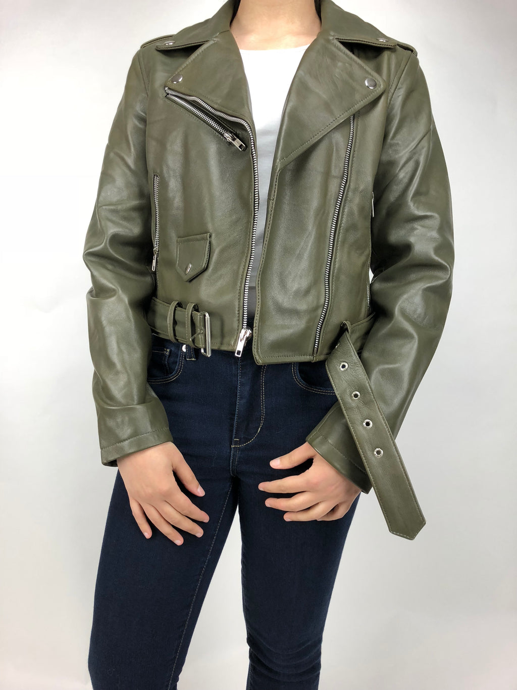 Women's Classic Biker Olive Green [Slim Fit]