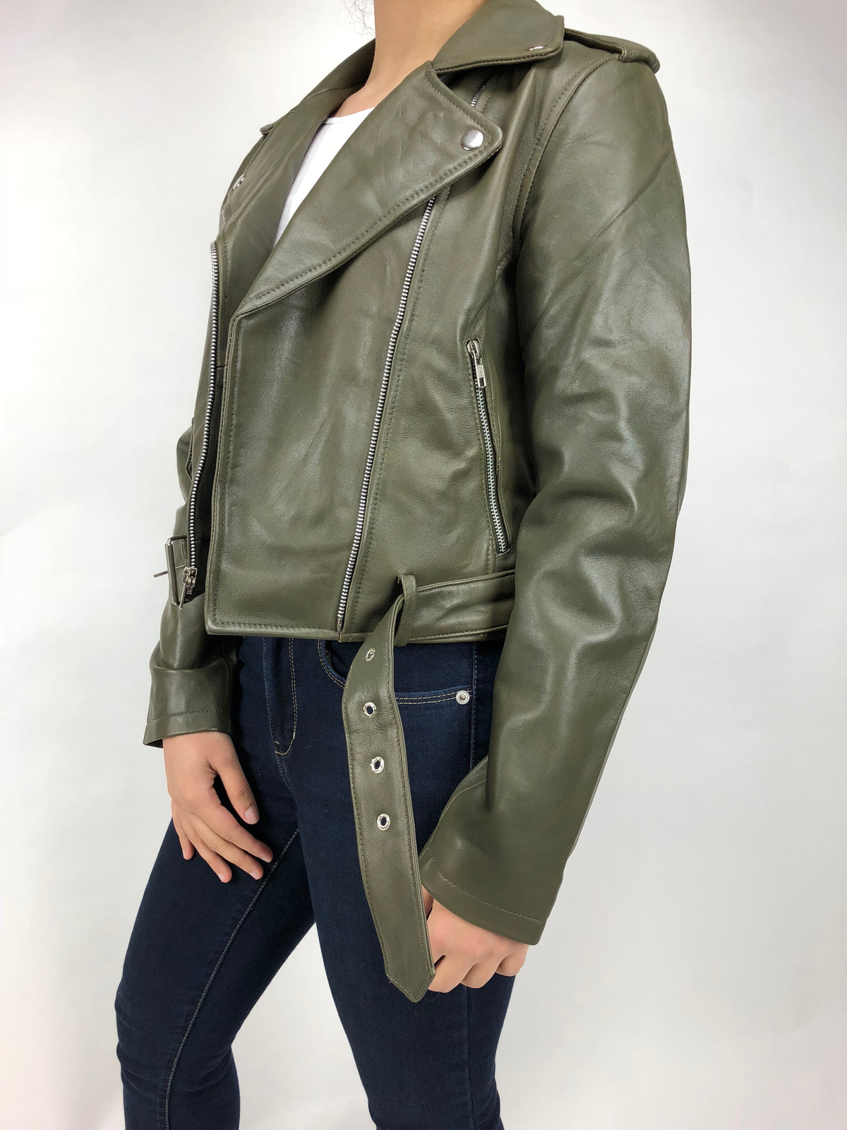 Women's Classic Biker Olive Green [Slim Fit]