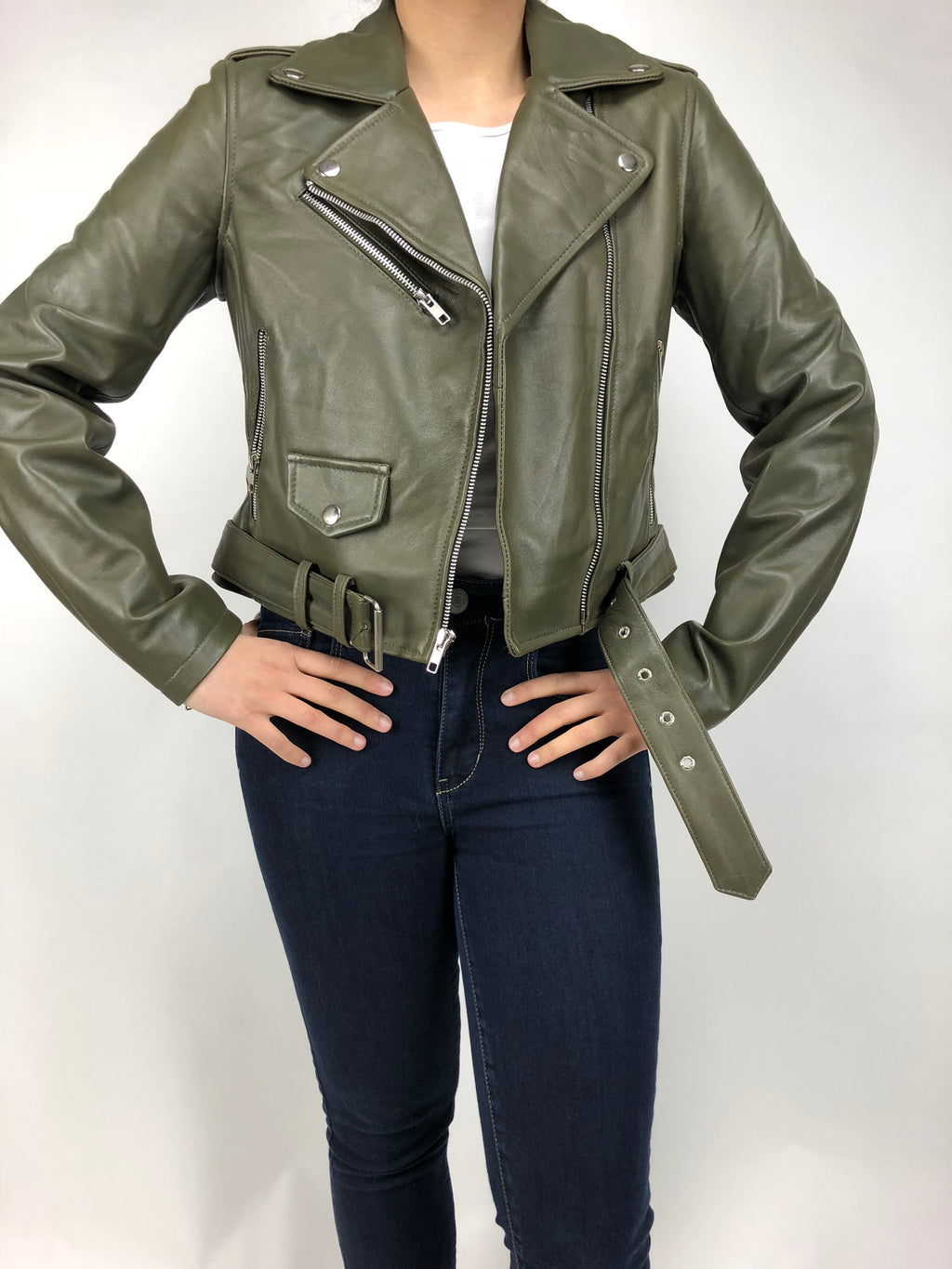 Women's Classic Biker Olive Green [Slim Fit]