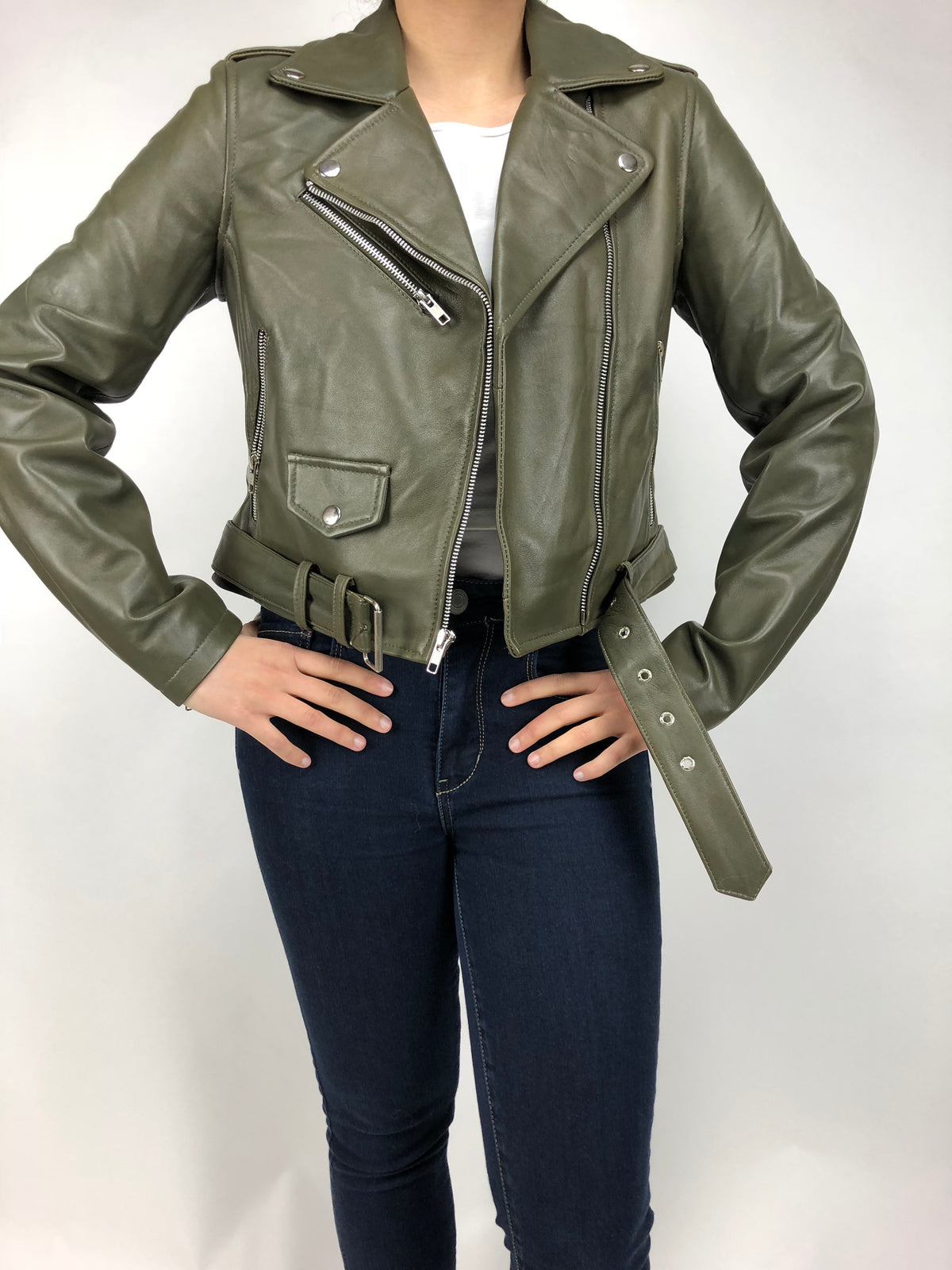 Women's Classic Biker Olive Green [Slim Fit]