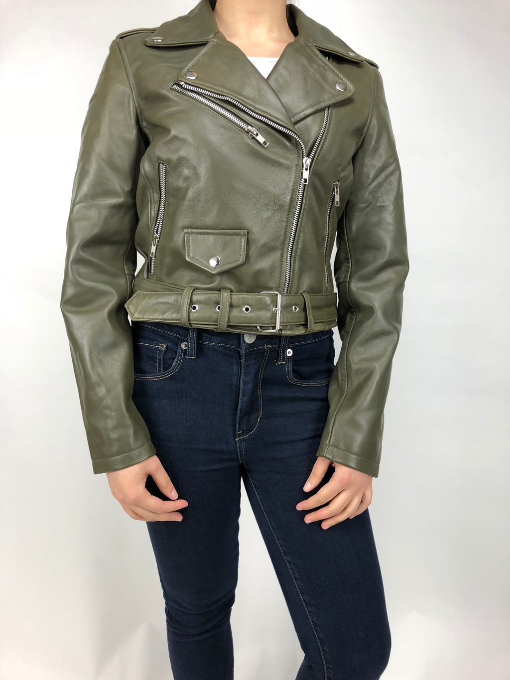 Women's Classic Biker Olive Green [Slim Fit]