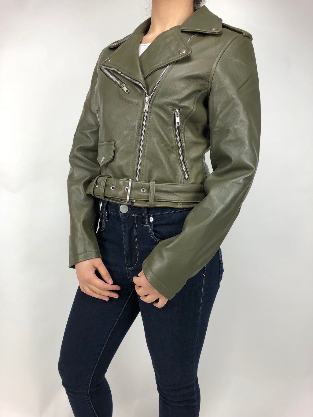 Women's Classic Biker Olive Green [Slim Fit]